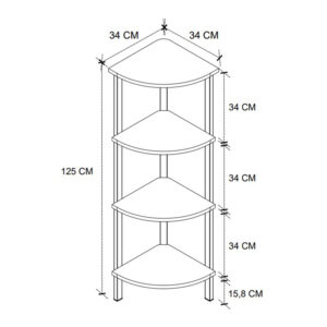 Βιβλιοθήκη γωνιακή Lela Megapap χρώμα μαύρο - καπνιστή καρυδιά 34x34x125εκ.