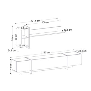 Σύνθεση τηλεόρασης Veyron Megapap χρώμα μαύρο rebab - μαύρο εφέ μαρμάρου 180x33x45εκ.