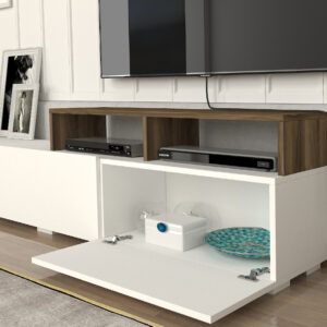 Σύνθεση τηλεόρασης Stamatia Megapap χρώμα λευκό - καρυδί 210x36,8x46,8εκ.