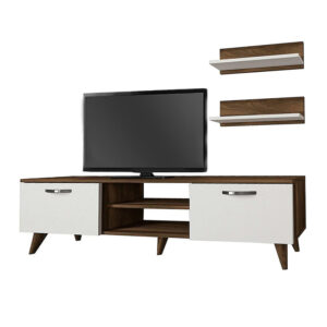 Έπιπλο τηλεόρασης Colin Megapap χρώμα λευκό - καρυδί 150x29,5x40,6εκ.