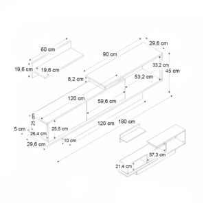 Έπιπλο τηλεόρασης Novara Megapap χρώμα λευκό 180x29,6x45εκ.