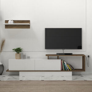 Έπιπλο τηλεόρασης Novara Megapap χρώμα λευκό - καρυδί 180x29,6x45εκ.