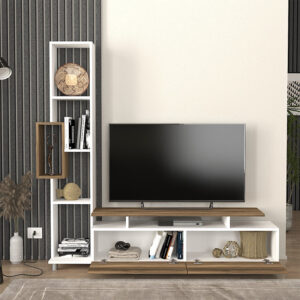 Σύνθεση τηλεόρασης Tulip Megapap χρώμα λευκό - καρυδί 160x29,5x160εκ.