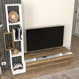 Σύνθεση τηλεόρασης Tulip Megapap χρώμα λευκό - καρυδί 160x29,5x160εκ.