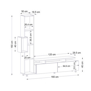 Σύνθεση τηλεόρασης Tulip Megapap χρώμα λευκό - καρυδί 160x29,5x160εκ.