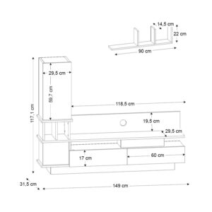 Σύνθεση τηλεόρασης Almeria Megapap χρώμα λευκό - cordoba 149x29,5x117εκ.