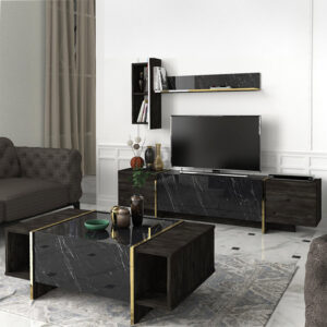 Τραπεζάκι σαλονιού Veyron Megapap χρώμα μαύρο rebab - μαύρο εφέ μαρμάρου 104x60x37,3εκ.