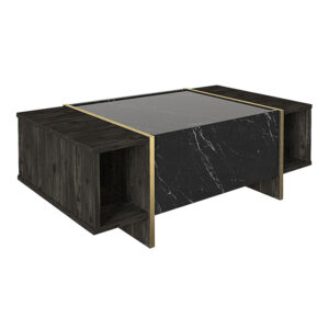 Τραπεζάκι σαλονιού Veyron Megapap χρώμα μαύρο rebab - μαύρο εφέ μαρμάρου 104x60x37,3εκ.