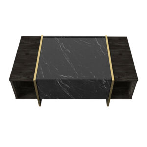 Τραπεζάκι σαλονιού Veyron Megapap χρώμα μαύρο rebab - μαύρο εφέ μαρμάρου 104x60x37,3εκ.