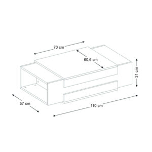 Τραπεζάκι σαλονιού Nora Megapap χρώμα λευκό - καρυδί 110x60,6x31εκ.