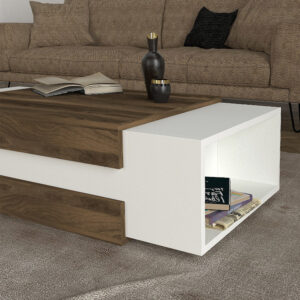 Τραπεζάκι σαλονιού Nora Megapap χρώμα λευκό - καρυδί 110x60,6x31εκ.