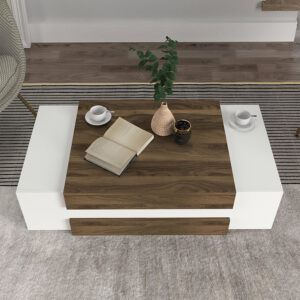 Τραπεζάκι σαλονιού Nora Megapap χρώμα λευκό - καρυδί 110x60,6x31εκ.