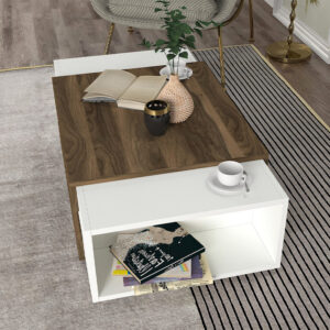 Τραπεζάκι σαλονιού Nora Megapap χρώμα λευκό - καρυδί 110x60,6x31εκ.