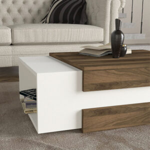 Τραπεζάκι σαλονιού Nora Megapap χρώμα λευκό - καρυδί 110x60,6x31εκ.