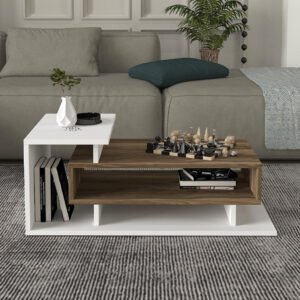 Τραπεζάκι σαλονιού Flynn Megapap χρώμα λευκό - καρυδί 90x50x35εκ.