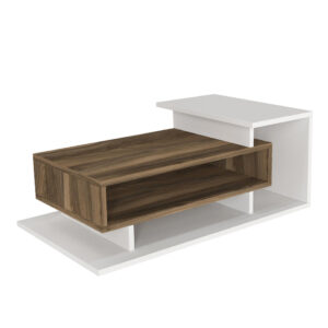 Τραπεζάκι σαλονιού Flynn Megapap χρώμα λευκό - καρυδί 90x50x35εκ.