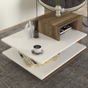 Τραπεζάκι σαλονιού Venus Megapap χρώμα λευκό - καρυδί 85x60x43,6εκ.