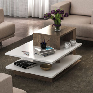 Τραπεζάκι σαλονιού Venus Megapap χρώμα λευκό - καρυδί 85x60x43,6εκ.