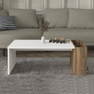 Τραπεζάκι σαλονιού View Megapap χρώμα λευκό - καρυδί 95x50x34εκ.