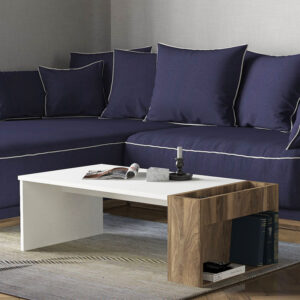 Τραπεζάκι σαλονιού View Megapap χρώμα λευκό - καρυδί 95x50x34εκ.