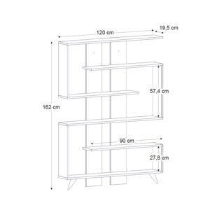 Βιβλιοθήκη Rain Megapap χρώμα λευκό - καρυδί 120x19,5x162εκ.