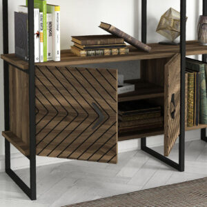 Βιβλιοθήκη Eduardo Megapap μεταλλική - μελαμίνης χρώμα καρυδί 120x39x180εκ.