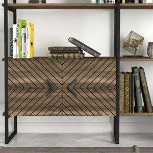 Βιβλιοθήκη Eduardo Megapap μεταλλική - μελαμίνης χρώμα καρυδί 120x39x180εκ.