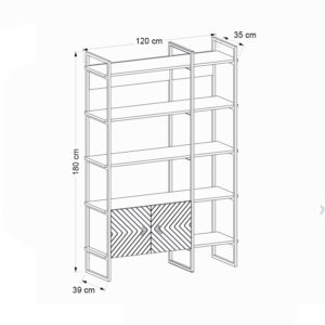 Βιβλιοθήκη Eduardo Megapap μεταλλική - μελαμίνης χρώμα καρυδί 120x39x180εκ.