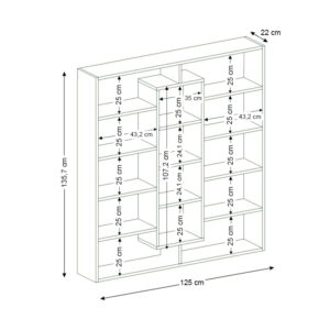Βιβλιοθήκη Ample Megapap χρώμα μαύρο - λευκό 125x22x135,7εκ.
