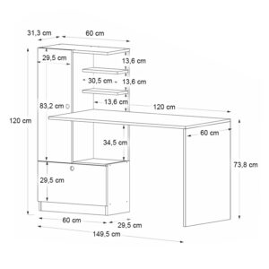 Γραφείο εργασίας Domingo Megapap χρώμα λευκό 149,5x60x120εκ.