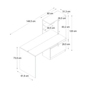 Γραφείο εργασίας Merino Megapap χρώμα λευκό 149,5x61,8x120εκ.
