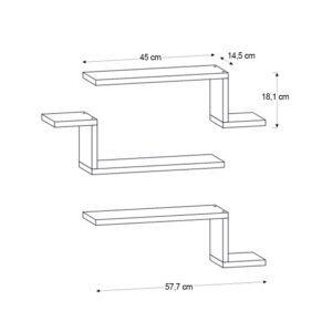Ραφιέρα τοίχου Lowa Megapap 3 τεμαχίων χρώμα λευκό 57,7x14,5x18εκ.