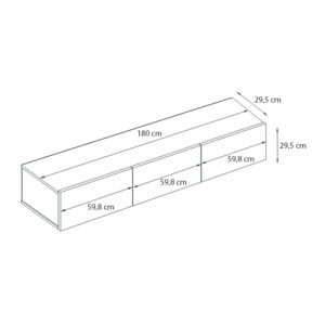 Έπιπλο τηλεόρασης επιτοίχιο Damla Megapap με LED χρώμα sapphire oak 180x29,5x29,5εκ.