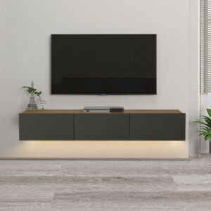 Έπιπλο τηλεόρασης επιτοίχιο Damla Megapap με LED χρώμα sapphire oak - ανθρακί 180x29,5x29,5εκ.