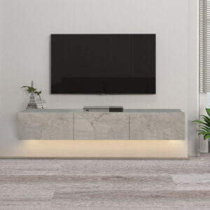 Έπιπλο τηλεόρασης επιτοίχιο Damla Megapap με LED χρώμα λευκό εφέ μαρμάρου 180x29,5x29,5εκ.