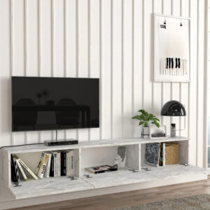 Έπιπλο τηλεόρασης επιτοίχιο Damla Megapap με LED χρώμα λευκό εφέ μαρμάρου 180x29,5x29,5εκ.