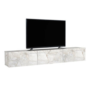 Έπιπλο τηλεόρασης επιτοίχιο Damla Megapap με LED χρώμα λευκό εφέ μαρμάρου 180x29,5x29,5εκ.