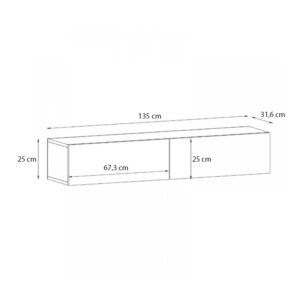 Έπιπλο τηλεόρασης επιτοίχιο Aristo Megapap με LED χρώμα sapphire oak 135x31,6x25εκ.