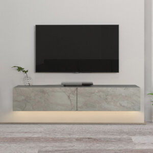 Έπιπλο τηλεόρασης επιτοίχιο Aristo Megapap με LED χρώμα λευκό εφέ μαρμάρου 135x31,6x25εκ.