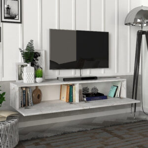 Έπιπλο τηλεόρασης επιτοίχιο Aristo Megapap με LED χρώμα λευκό εφέ μαρμάρου 135x31,6x25εκ.