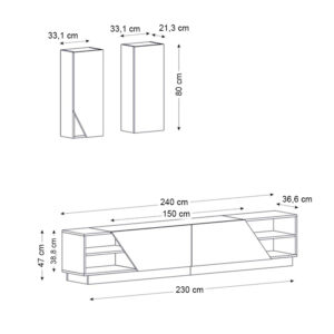 Σύνθεση τηλεόρασης River Megapap χρώμα μαύρο rebab - μαύρο εφέ μαρμάρου 240x36,6x47εκ.