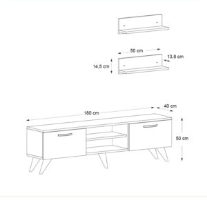 Έπιπλο τηλεόρασης Geacles Megapap χρώμα καρυδί - μαύρο εφέ μαρμάρου 180x40x50εκ.