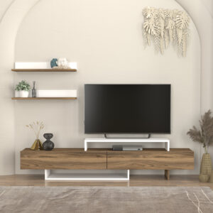 Έπιπλο τηλεόρασης Nirvana Megapap χρώμα καρυδί - λευκό 180x31,3x41,7εκ.