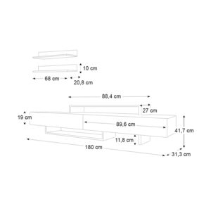 Έπιπλο τηλεόρασης Nirvana Megapap χρώμα καρυδί - λευκό 180x31,3x41,7εκ.