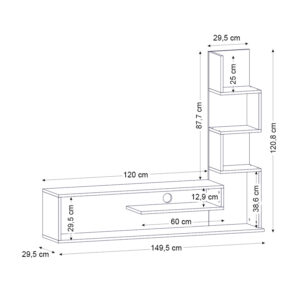 Έπιπλο τηλεόρασης Metehan Megapap χρώμα λευκό - sapphire oak 149,5x29,5x120εκ.
