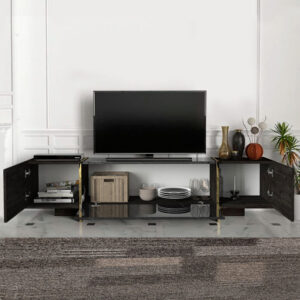 Έπιπλο τηλεόρασης Veyron Megapap χρώμα μαύρο rebab - μαύρο εφέ μαρμάρου 180x32,3x45εκ.