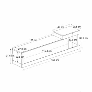 Έπιπλο τηλεόρασης επιτοίχιο Volare Megapap χρώμα sapphire oak - ανθρακί 150x29,6x38,6εκ.