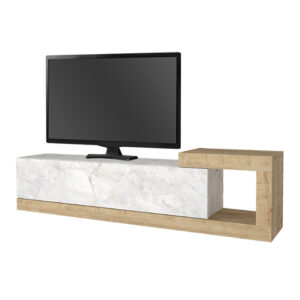 Έπιπλο τηλεόρασης επιτοίχιο Volare Megapap χρώμα λευκό εφέ μαρμάρου - sapphire oak 150x29,6x38,6εκ.