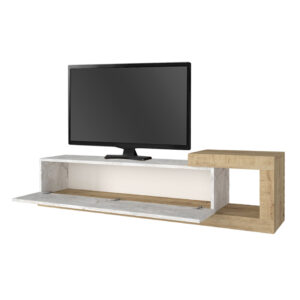 Έπιπλο τηλεόρασης επιτοίχιο Volare Megapap χρώμα λευκό εφέ μαρμάρου - sapphire oak 150x29,6x38,6εκ.