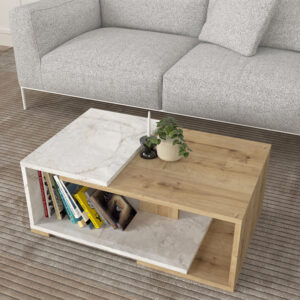 Τραπεζάκι σαλονιού Mareta Megapap χρώμα λευκό εφέ μαρμάρου - sapphire oak 81,8x50x35εκ.